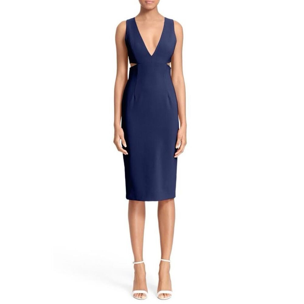 Alice + Olivia Cobalt Blue V-Neck Midi Sheath Dress